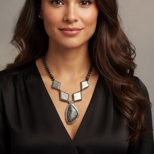 Studio BARSE Sterling Silver 925 Chunky Pyrite Statement Necklace